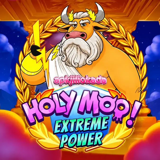 Tampilan grid 6x6 pada slot Holy Moo! Extreme Power dengan tema dewa sapi